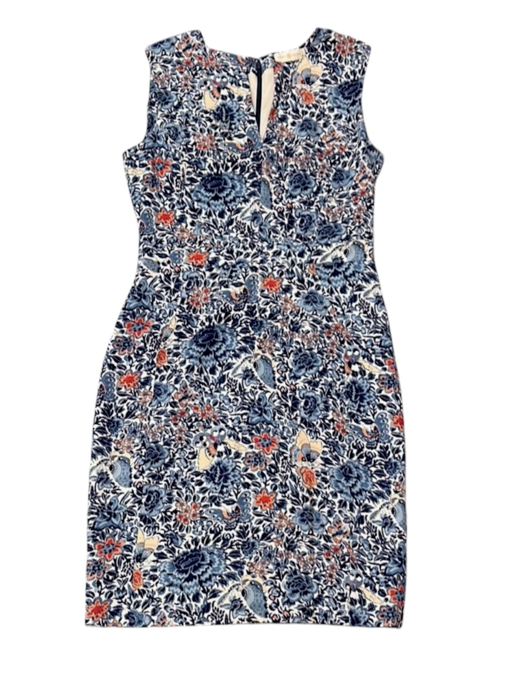 EUC Tory Burch blue and pink Floral fitted A-line dress  size 4